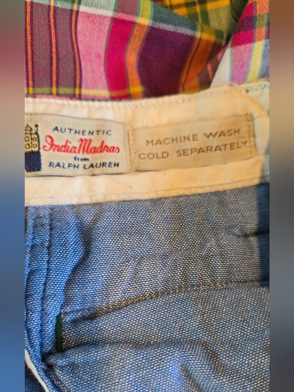 Polo Ralph Lauren Vintage Madras Men's 40 Plaid Cotton Shorts Green Pink - Picture 3 of 7